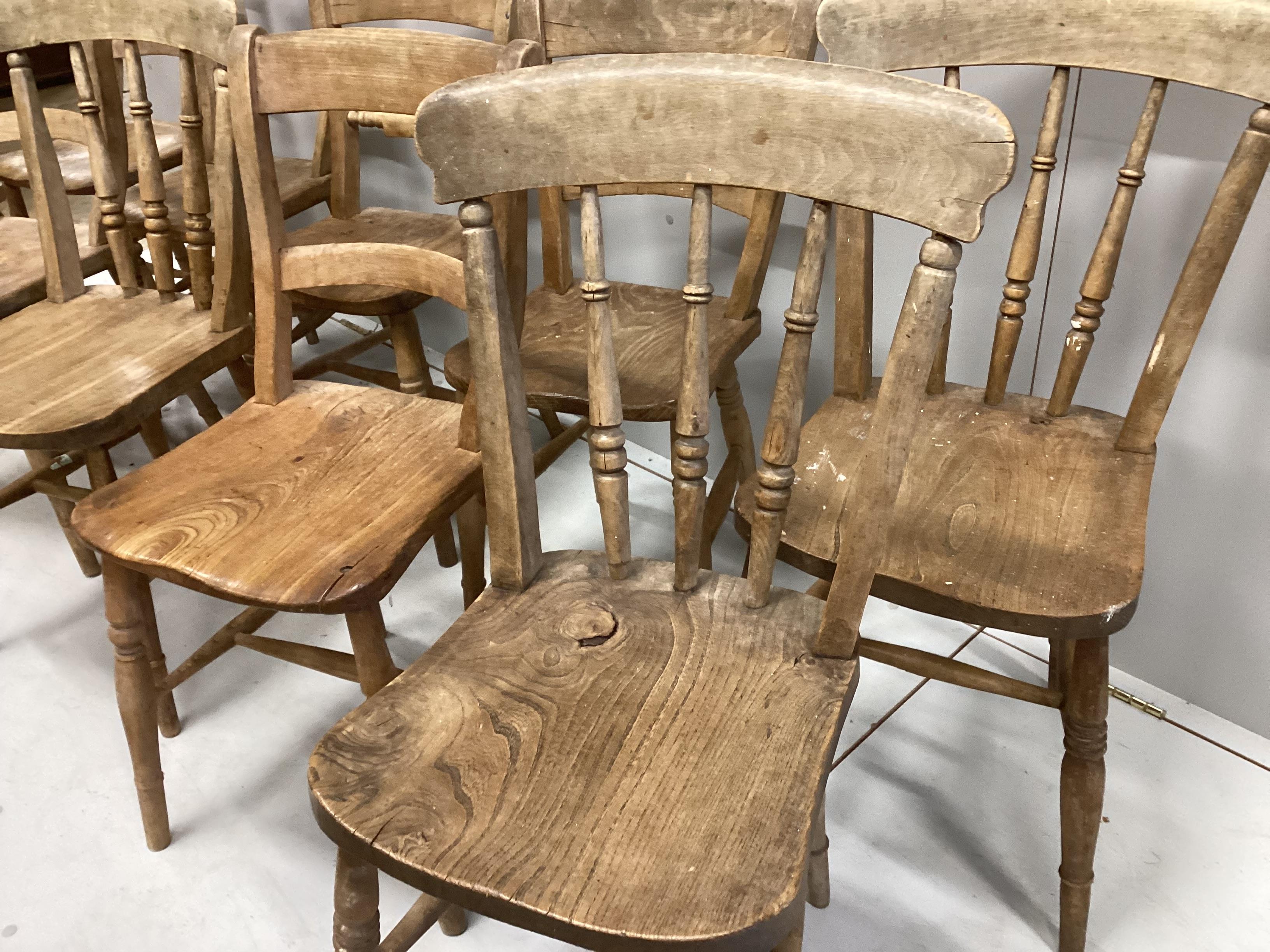 A harlequin set of ten Victorian Windsor elm and beech chairs